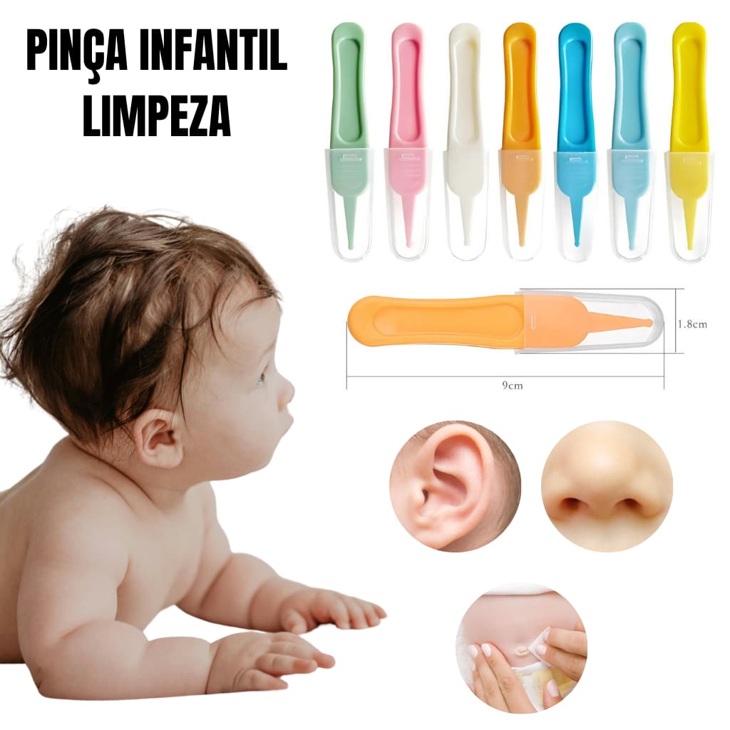 Pinça de Limpeza Infantil Ouvido  Nariz  Umbigo Bebê Criança Silicone Seguro Higiênica Reutilizável