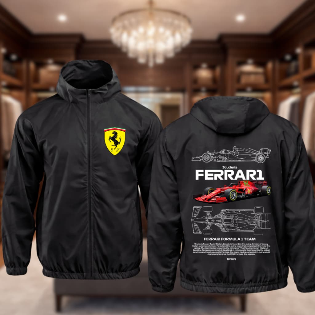 Jaqueta Corta Vento impermeável Masculina Ferari Com Capuz, Bolso Interno e Ziper - Academia corrida Esportes