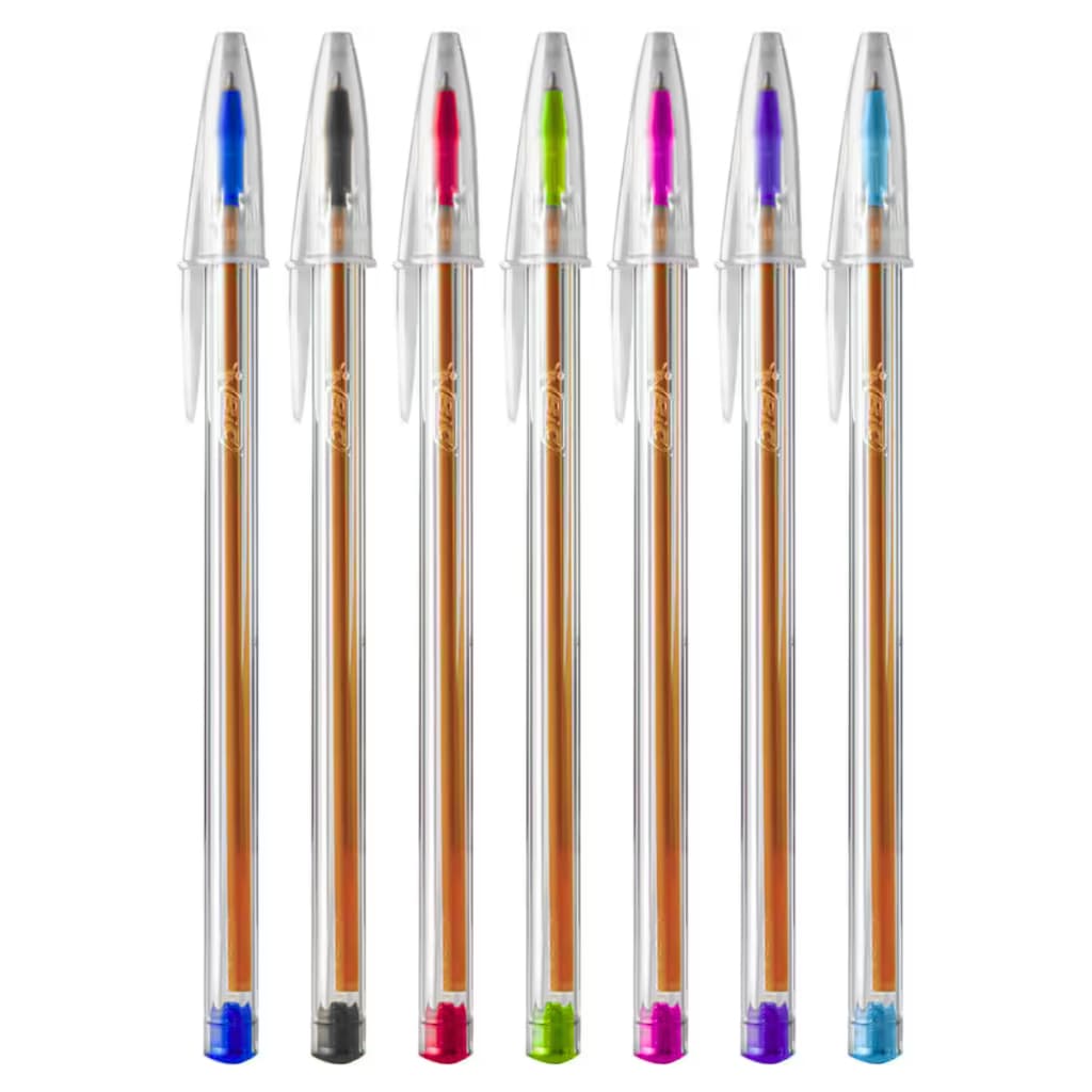 Kit Caneta Bic Cristal Fina Ponta 0.8mm Corpo Transparente Coloridas