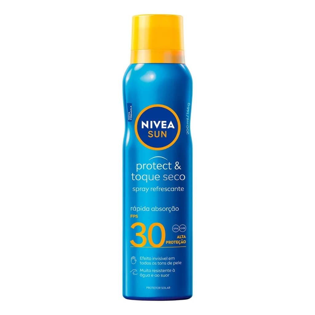 NIVEA SUN Protetor Solar Spray Protect & Toque Seco FPS 30 200ml, BBB 26, Alta Proteção UVA/UVB