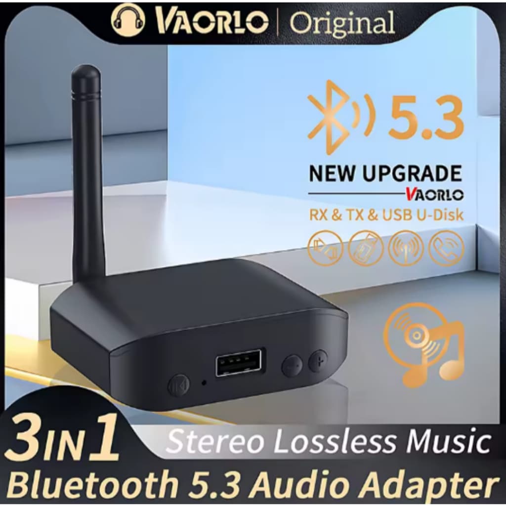 Receptor de áudio 3 EM 1 Bluetooth 5.3 Transmissor USB U-Disk Play 3,5 mm AUX Estéreo HIFI Lossless Music