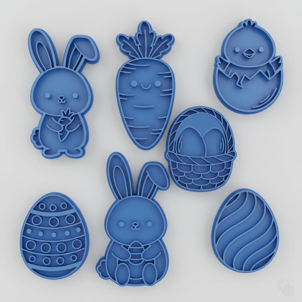 Cortador Marcador Massas KIT C/7 Páscoa | Coelho, Ovo, Cenoura, Cesta e Pintinho