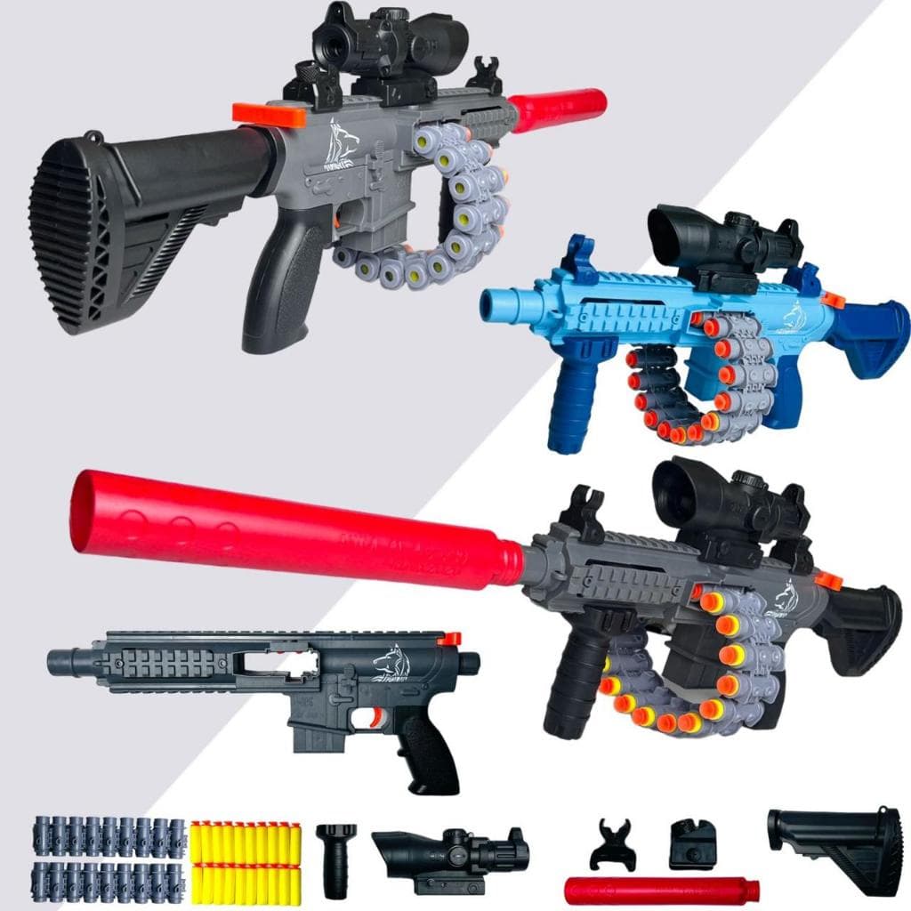 Brinquedo Lançador M16 Com Luneta Silenciador e Dardos Nerf Mira Telescópica e Dardos De Espuma Brinquedo Menino