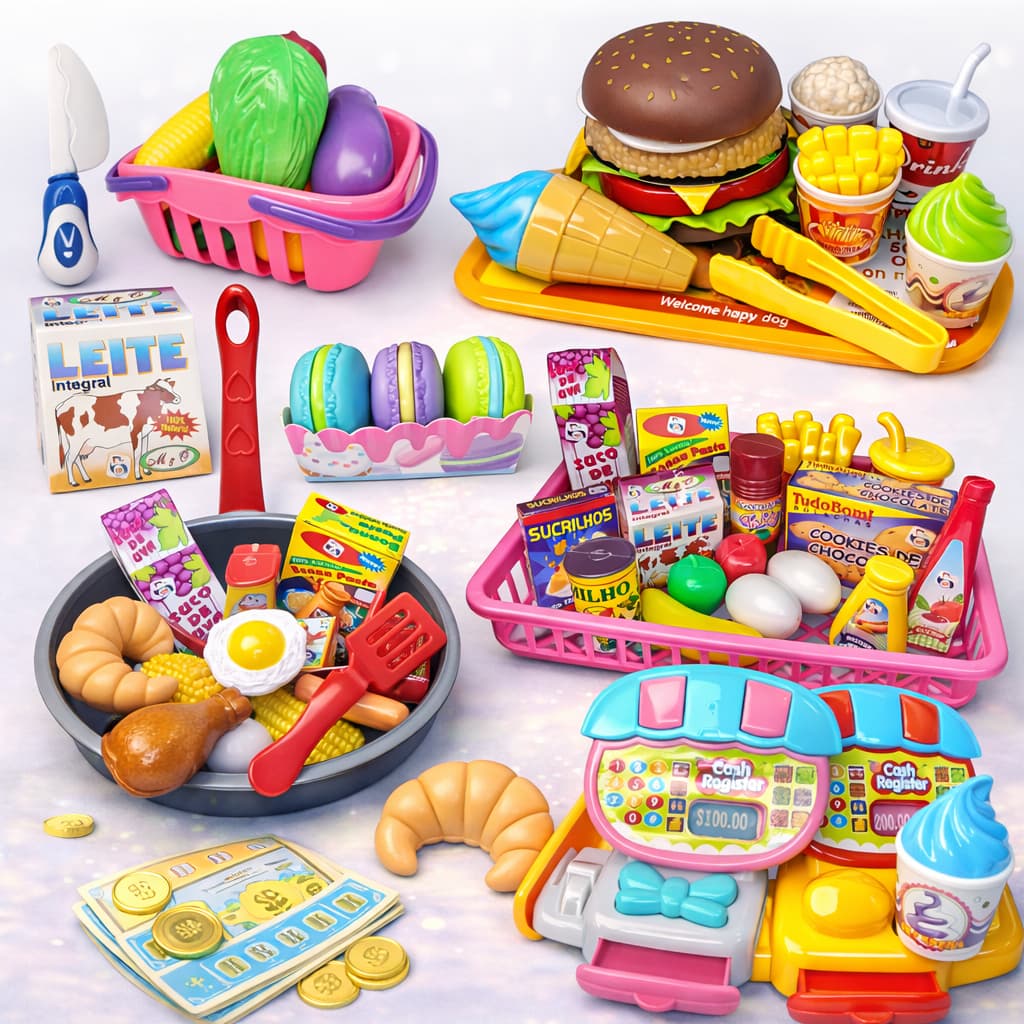 Kit Brinquedos Menino Menina Educativo Comidinha Infantil Mercadinho Cozinha Infantil Criança