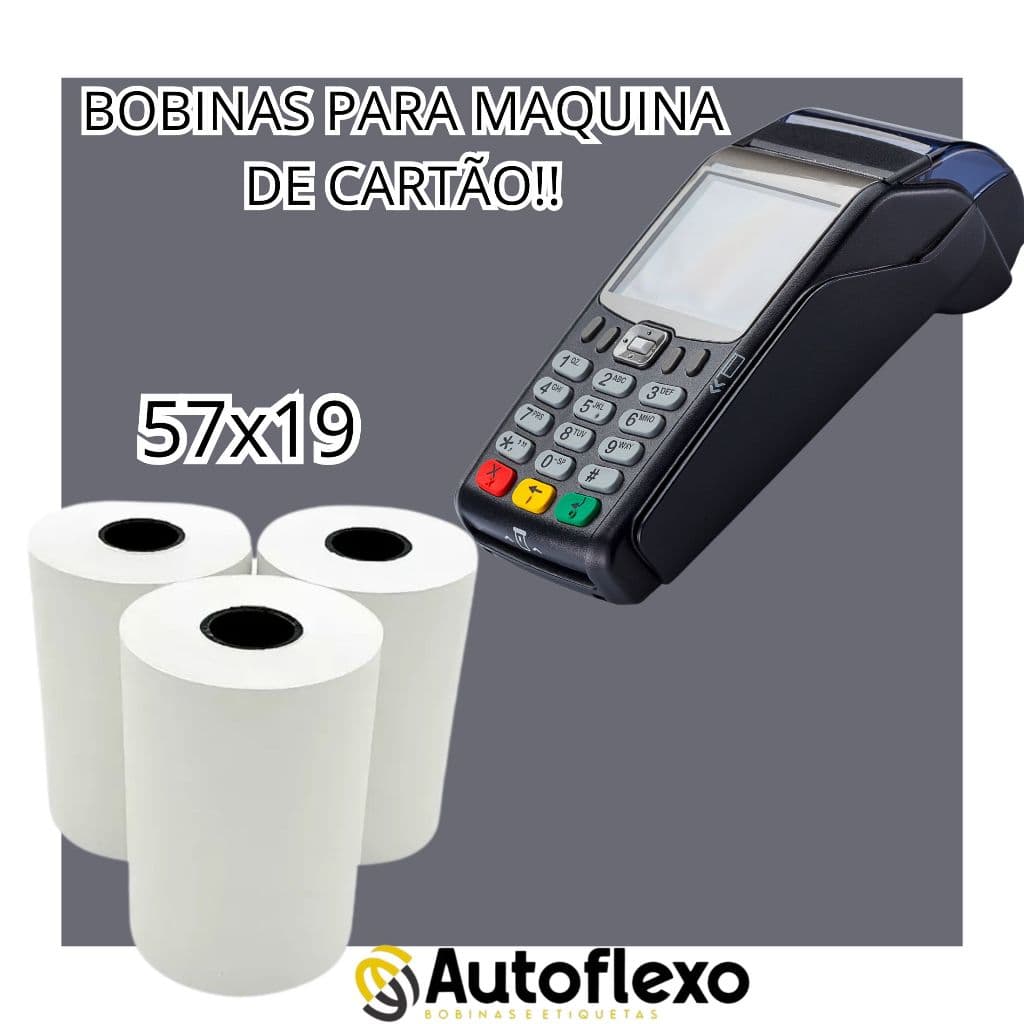 Kit Bobina 57x19 Para Maquina De Cartão Qualquer Modelo Branca Fácil De Instalação Envio Rápido
