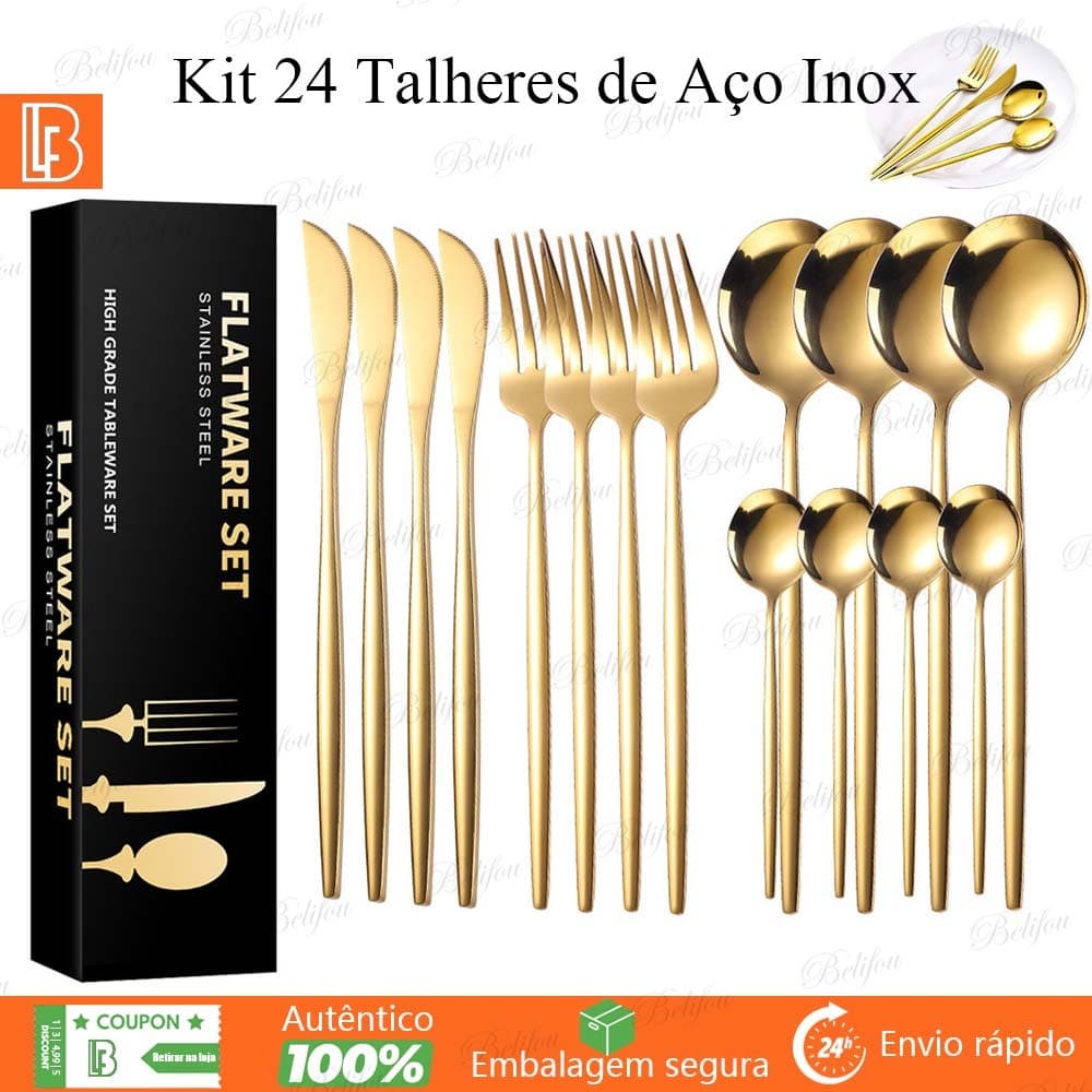 Kit 24 Talheres de Aço Inox Garfo Colher Faca Colher De Mesa para Uso em Casa, Restaurantes conjunto de talheres