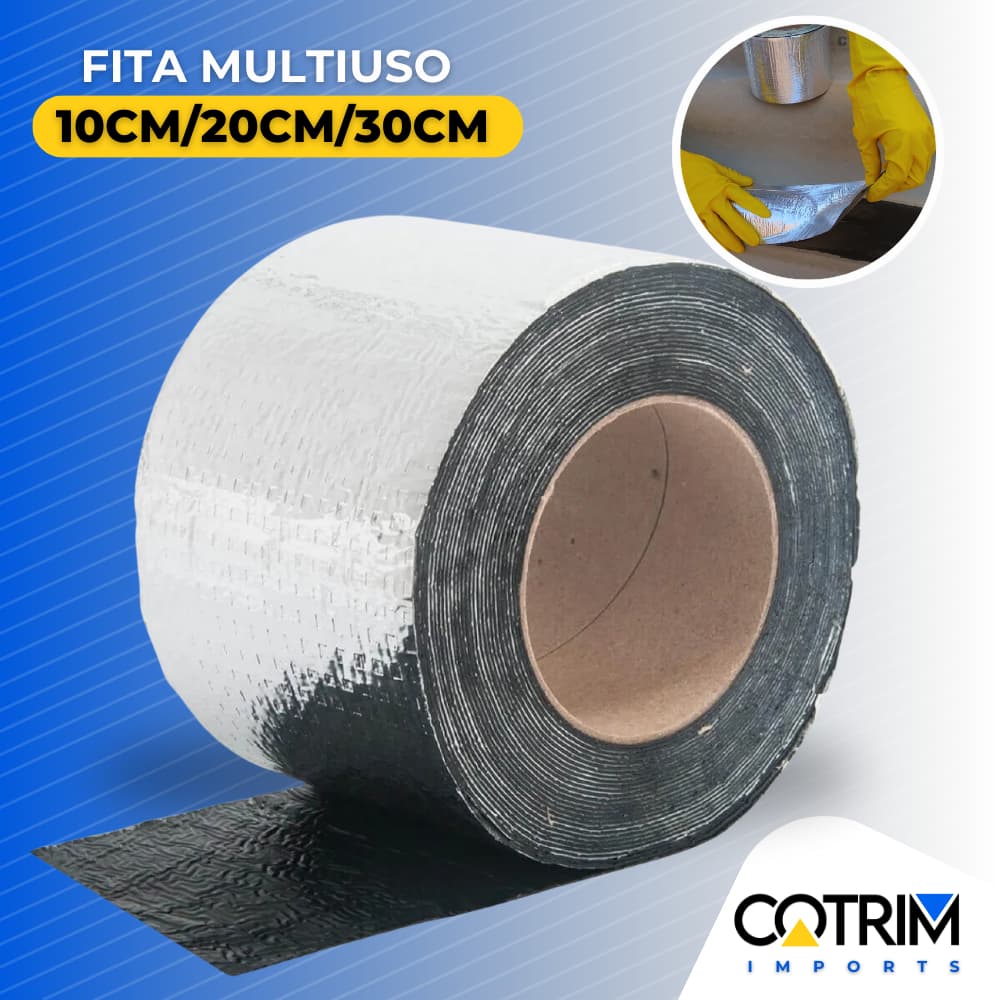 Fita Asfáltica Impermeável Manta Adesiva para Reparos Rufo,Calha,Telhado Veda Tudo 10cm, 20cm, 30cm
