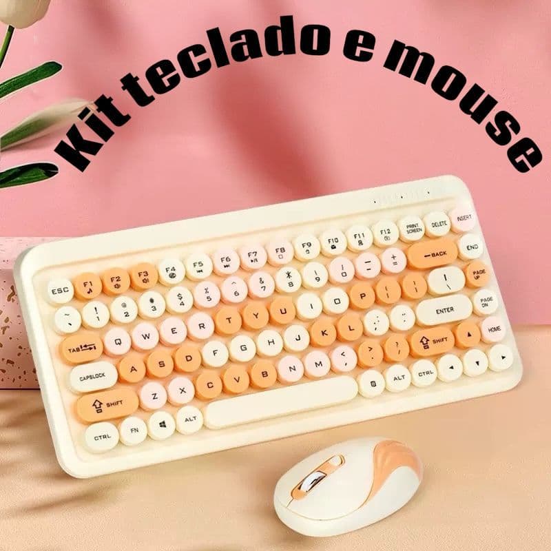 Kit Teclado E Mouse Wireless Sem Fio Usb Bluetooth Teclas silenciosas e arredondadas