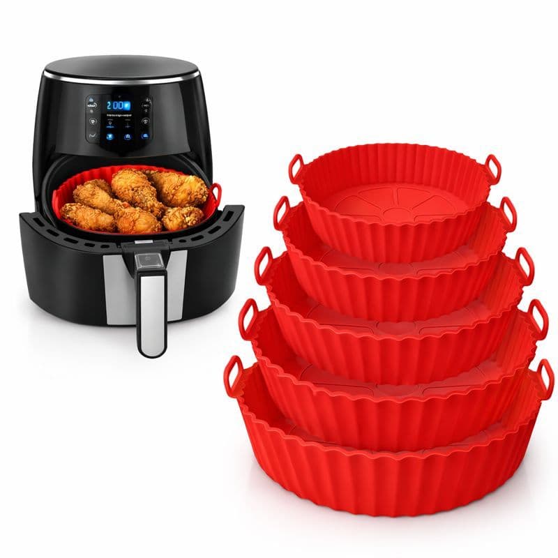Kit 6 Formas Silicone Redondas para Airfryer Conjunto Antiaderente Reutilizável Fritadeira Não Gruda