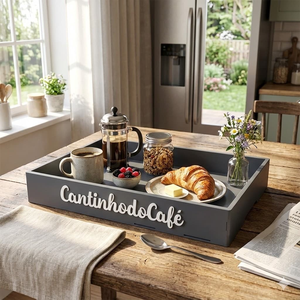 Bandeja P/M/G do Cantinho do Café Lisa Vários Tamanhos em MDF Preto Decoração Cozinha Escritório