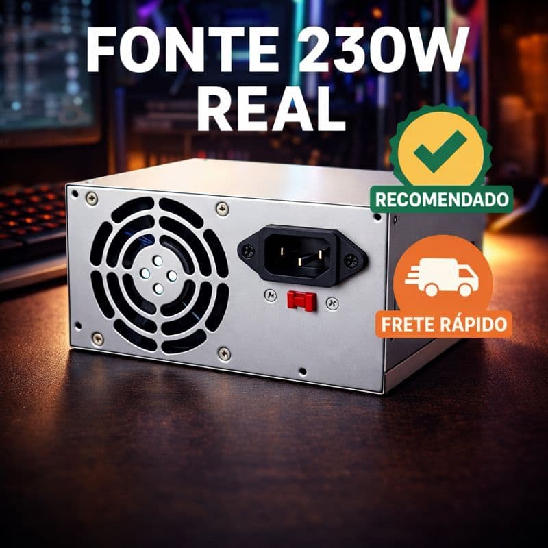 Fonte ATX 230W Real Bivolt Chaveada Silenciosa para PC Desktop com Conectores SATA IDE