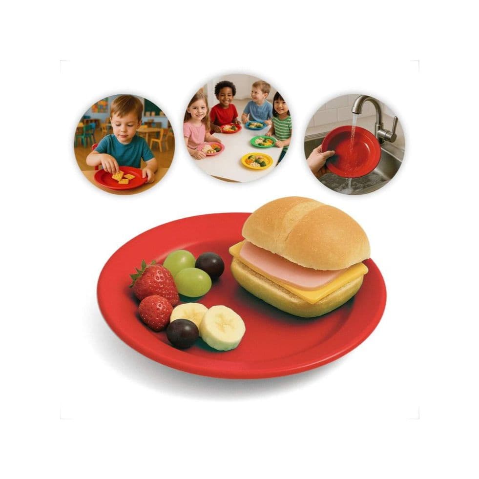 Prato Escolar Redondo 600ml, Mix de Cor; Kit 5,10,15 ou 20 Pratos(Plástico). Escola/Almoço/Jantar.