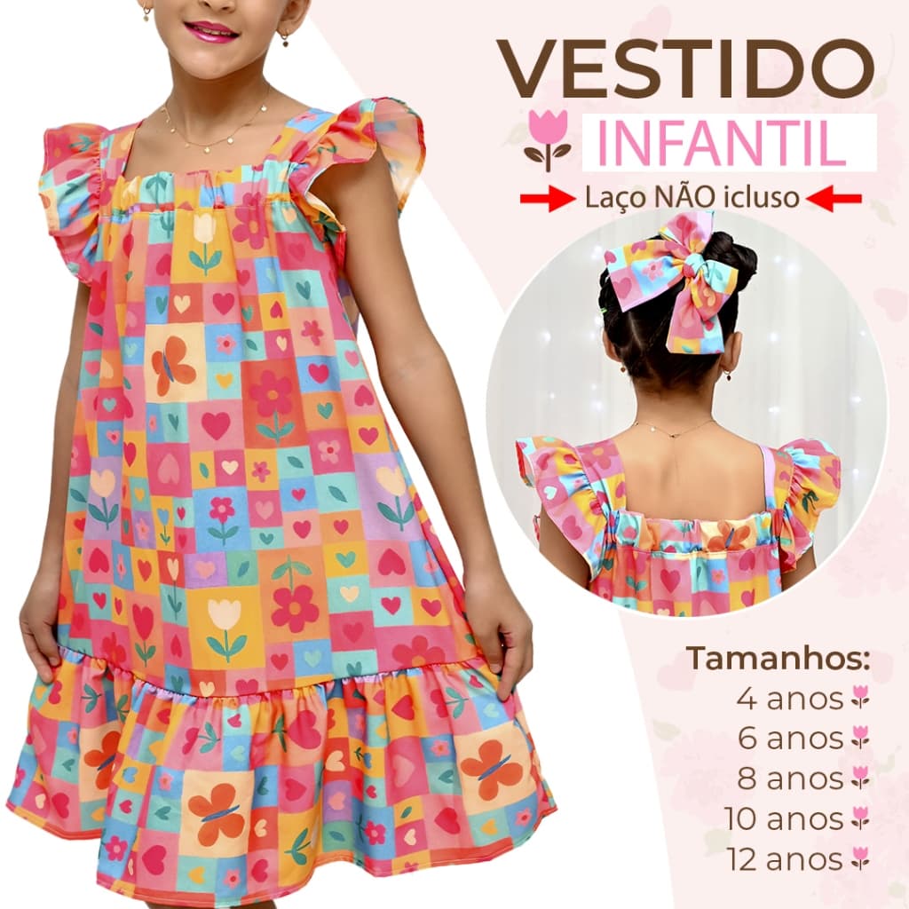 Vestido Infantil Festa Luxo Estampado Colorido Bloguerinha Tecido Premium 4 a 12 Anos