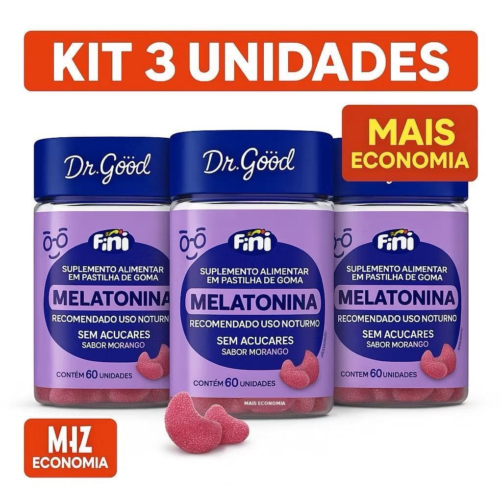 Kit 3x Melatonina Fini 60un Dr. Good  Sono Tranquilo  Sabor Morango Melhor Preço Original