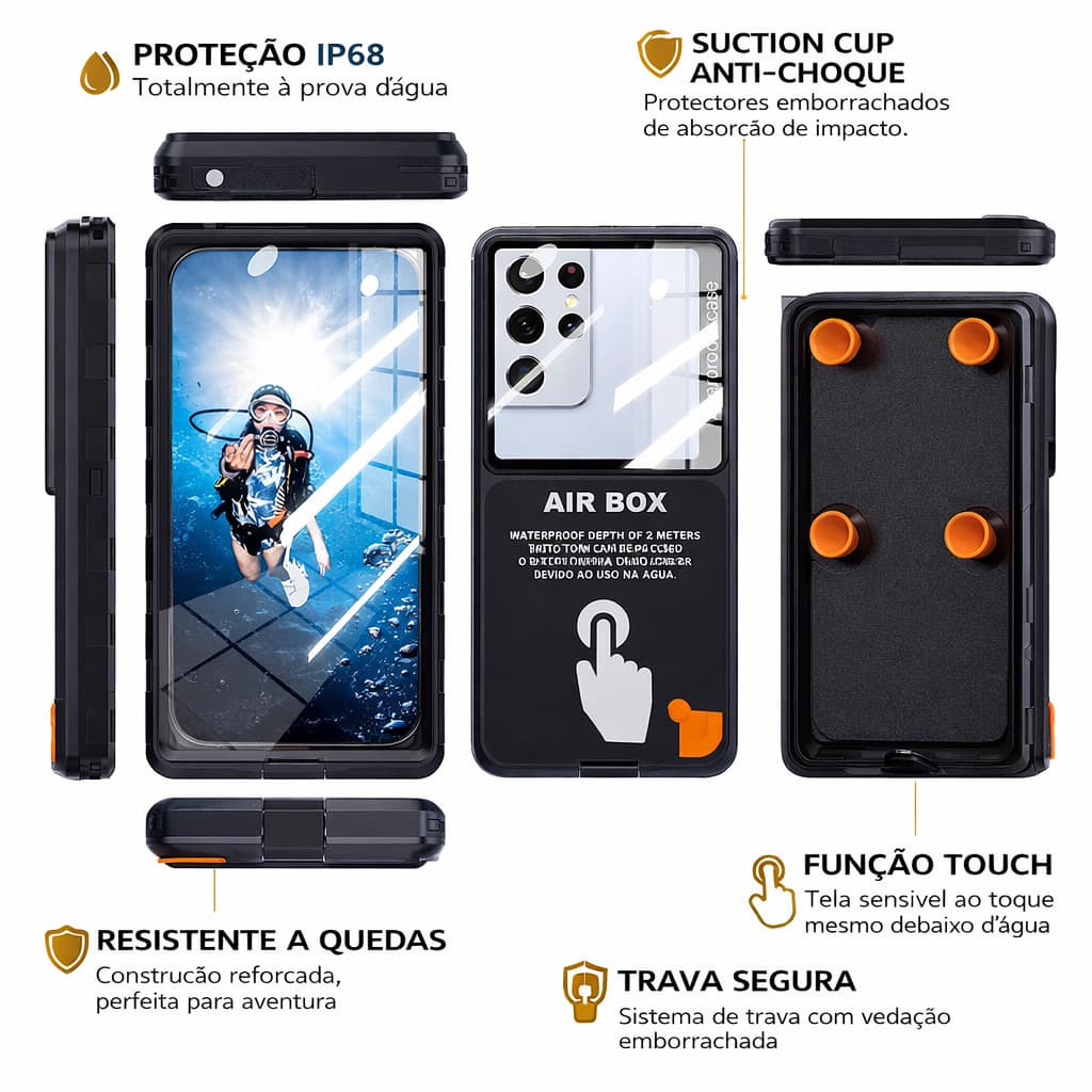 Case à Prova d’Água IP68 Impermeável Touch Fotos Praia Piscina Celular Até 6,9” ideal para motoboy
