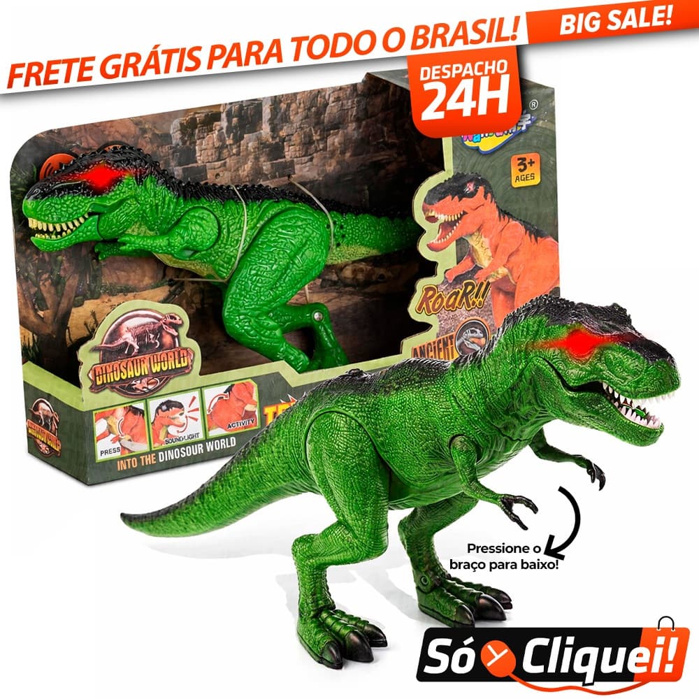 Dinossauro de Brinquedo T-Rex Com Luz e Som Articulado Jurassic World Colecionável Bee Toys