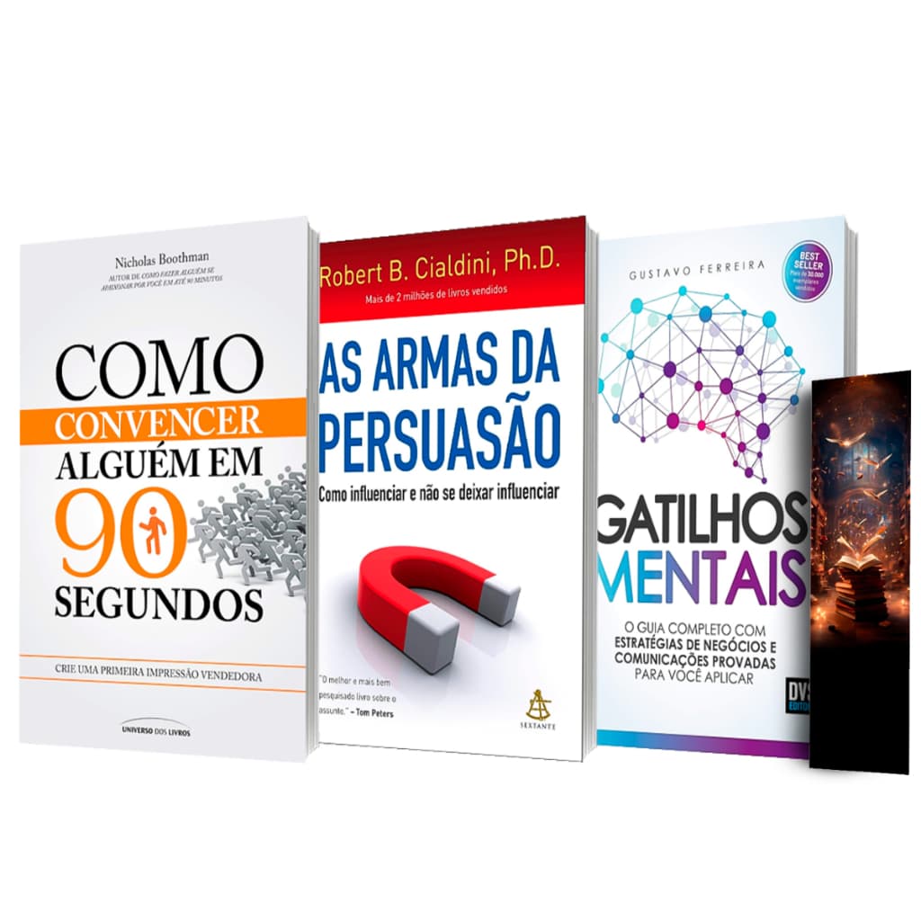 Kit 3 Livros Gatilhos Mentais + As Armas da Persuasão + Como Convencer Alguém em 90 Segundos