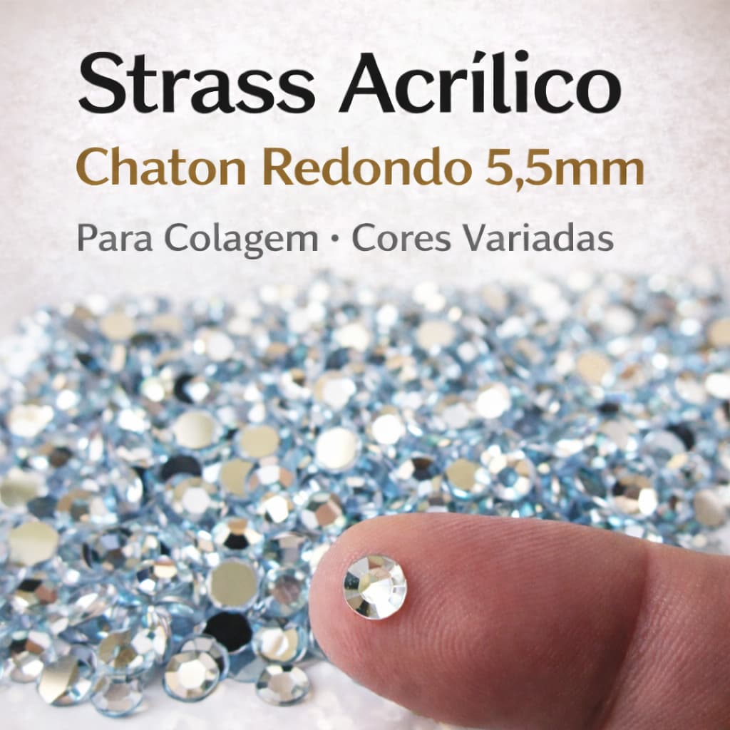 Strass Chaton Redondo 5.5mm Acrílico Base Reta para Colagem Artesanato Customização Roupas Bolsas MDF