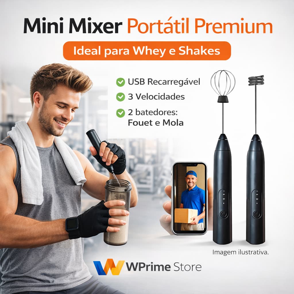 Mini Mixer Elétrico Portátil Premium com Fuê Inox | USB Recarregável Bivolt | Cor Preta
