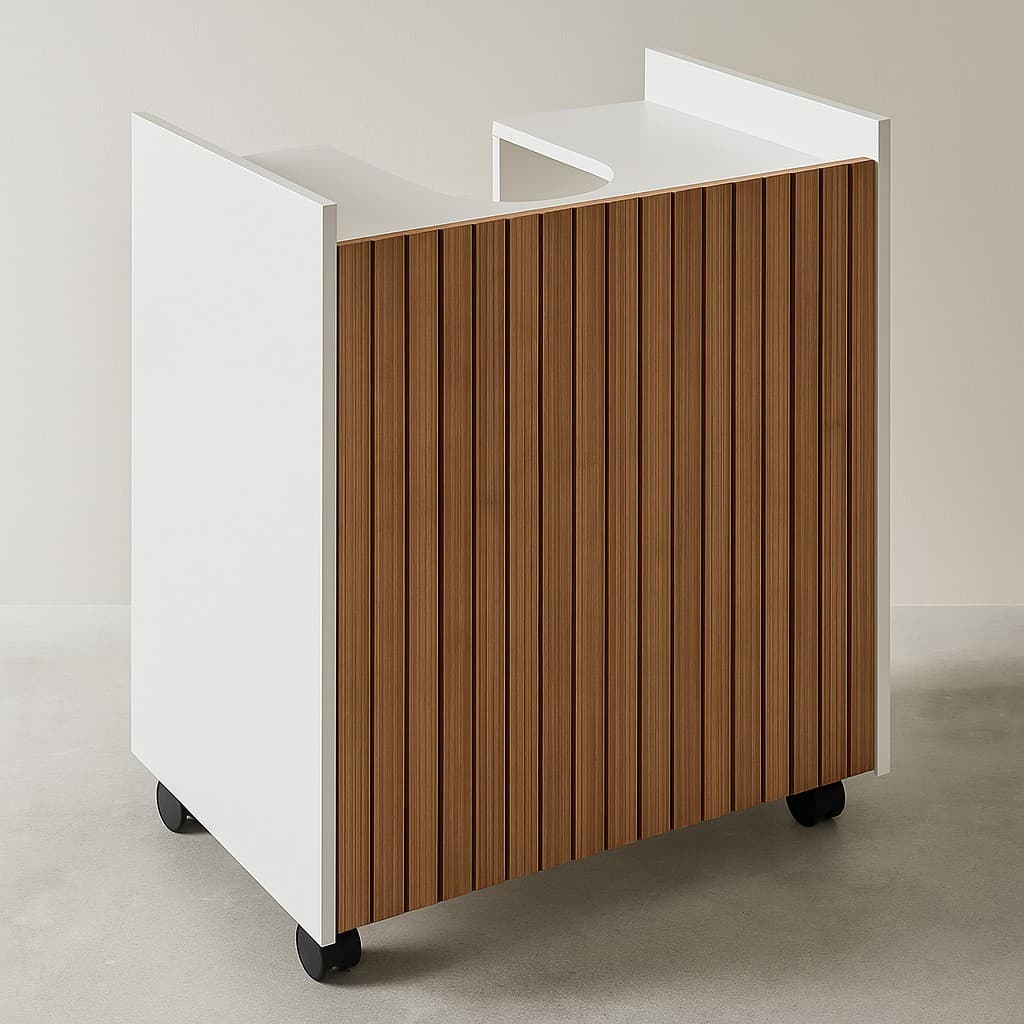 Gabinete para Banheiro Ármario Pia Lavatório de Coluna - Branco Ripado