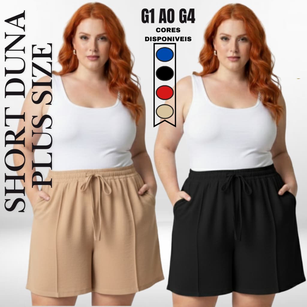 Short Duna Feminino Plus Size tecido Leve Para Verão Soltinho Cintura Alta, Bermuda, G1,G2,G3, G4