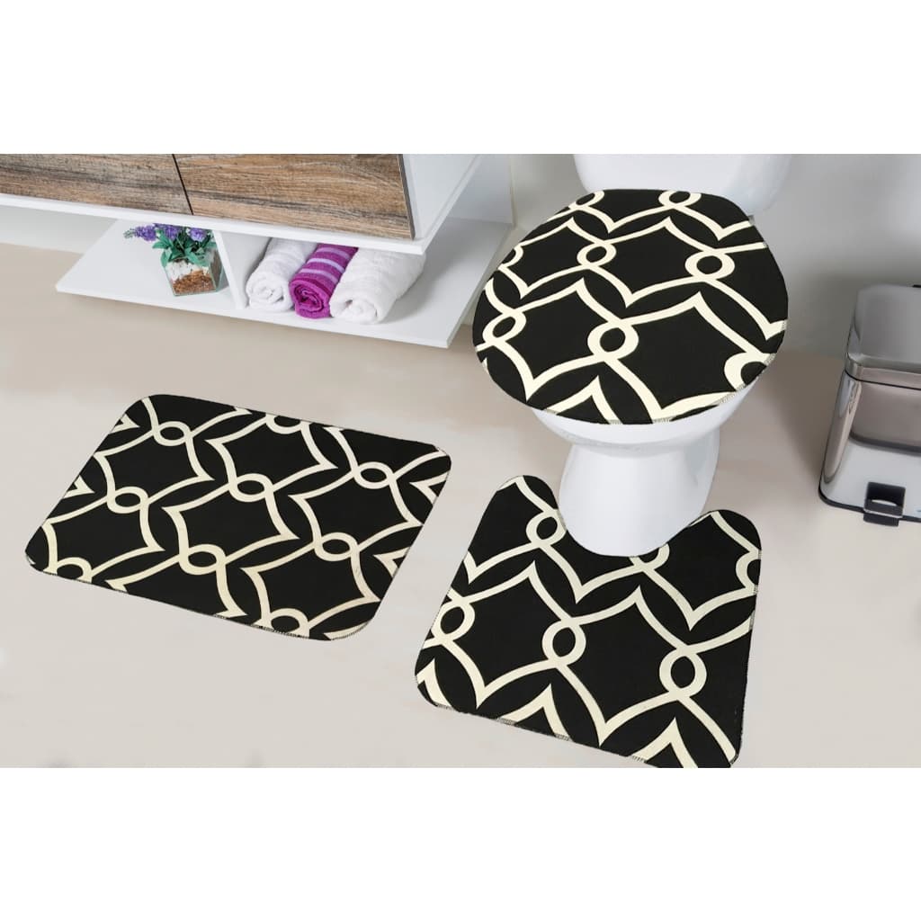 Jogo de Tapete Para Banheiro 3 Peças Antiderrapante Kit Banheiro Costura Reforçada e Boa Absorção
