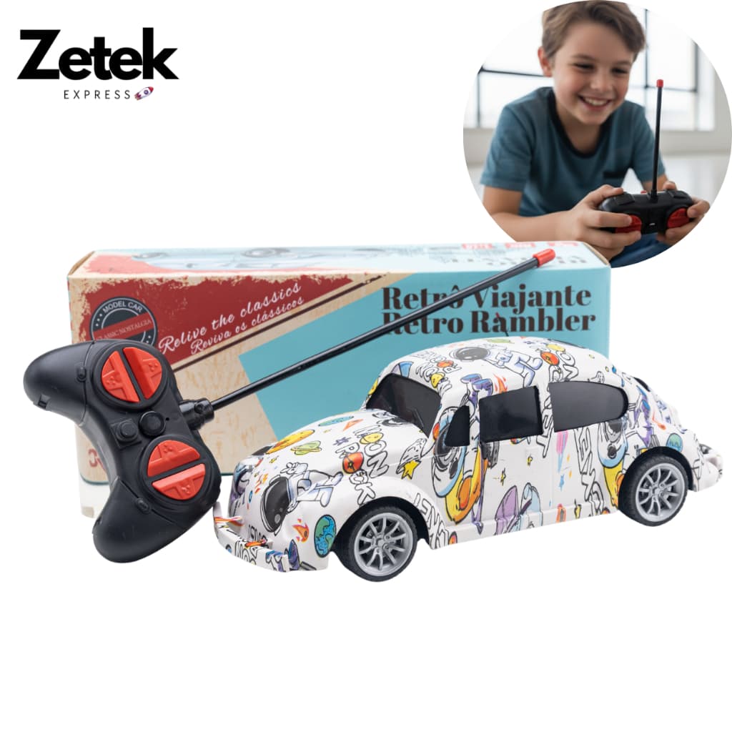 Fusca Retrô com Controle Remoto Carro Brinquedo Bateria Lítio Recarregável Presente para Crianças