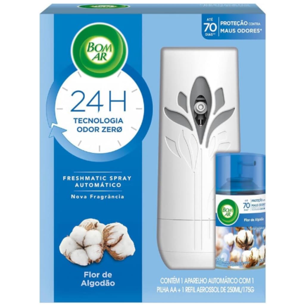 Aromatizador Elétrico Bom Ar de Algodão Completo e/ou Refil -  Bom Ar Air Wick Aparelho + Refil 250g