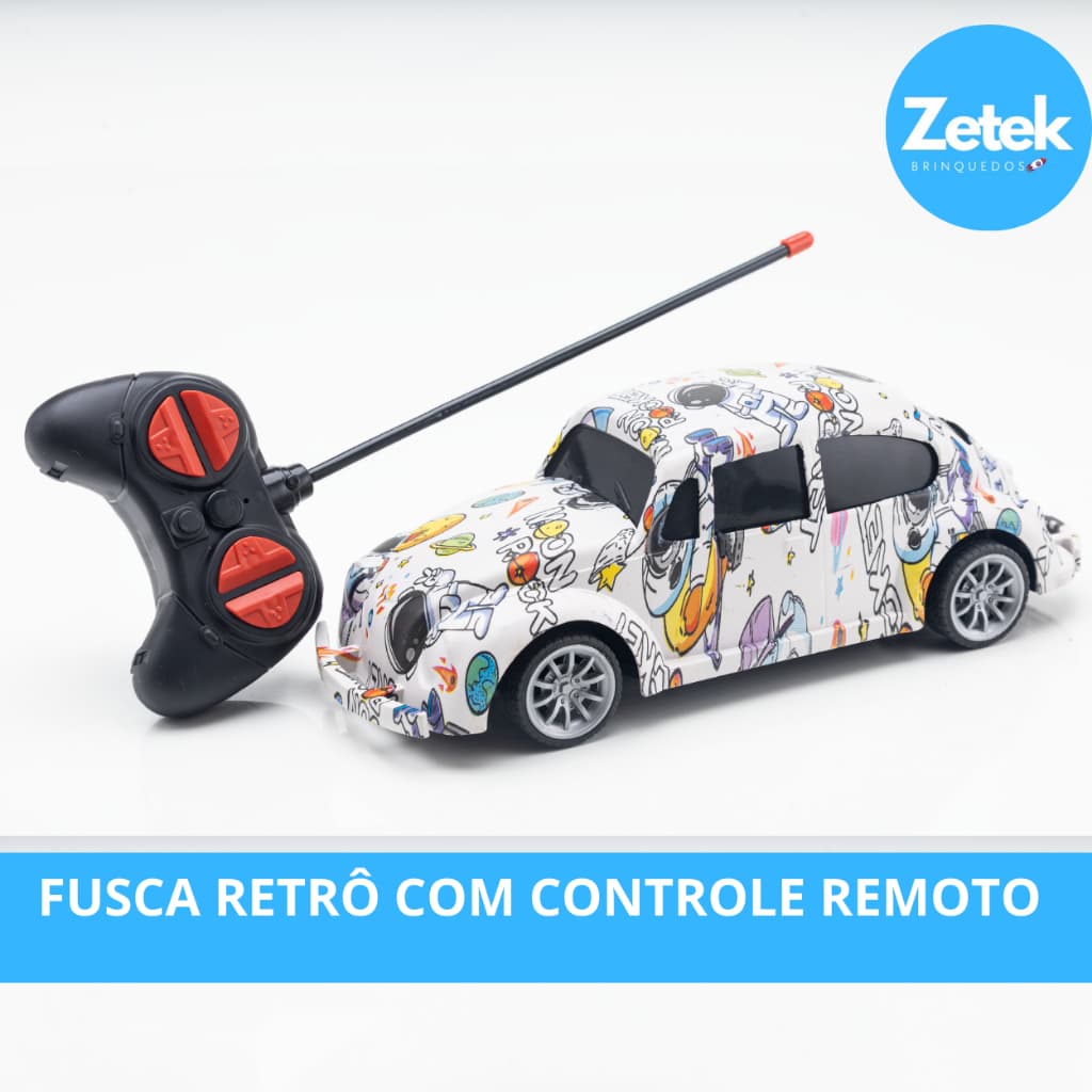 Carrinho Controle Remoto Fusca Retrô Bateria Lítio Recarregável Brinquedo de Crianças