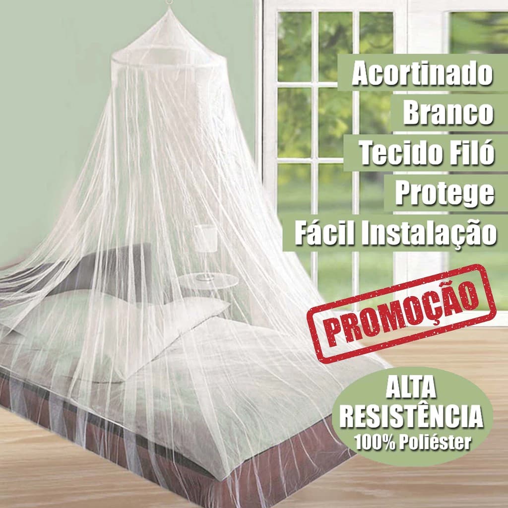 Mosquiteiro Cortinado De Teto Casal Grande Em Filó Branco 280cm Altura Tecido Super Resistente 100% Poliéster