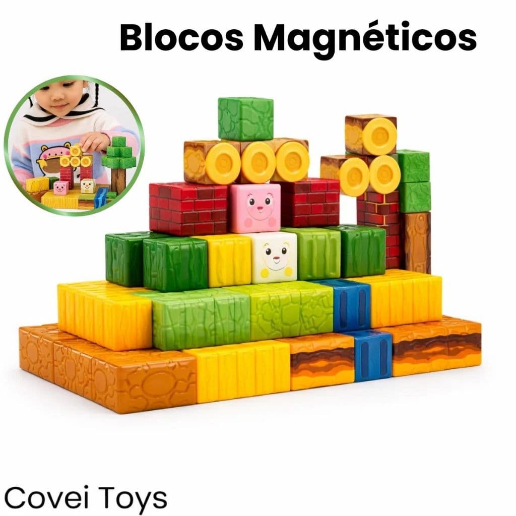 Bloco De Montar Magnético Infantil Cubos Construção 72 Peças