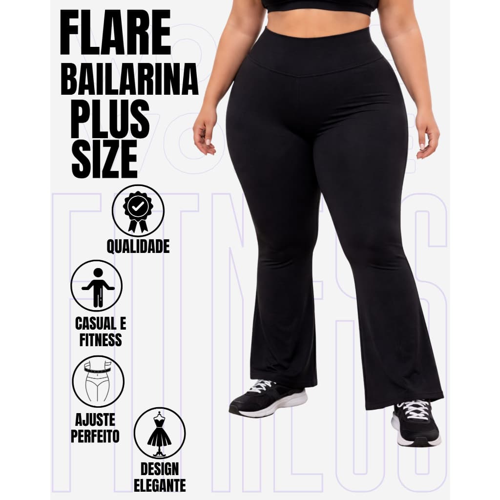 Calça Flare Bailarina Plus Size Boca De Sino Em Suplex Poliéster Feminina WOLFOX Casual E Fitness