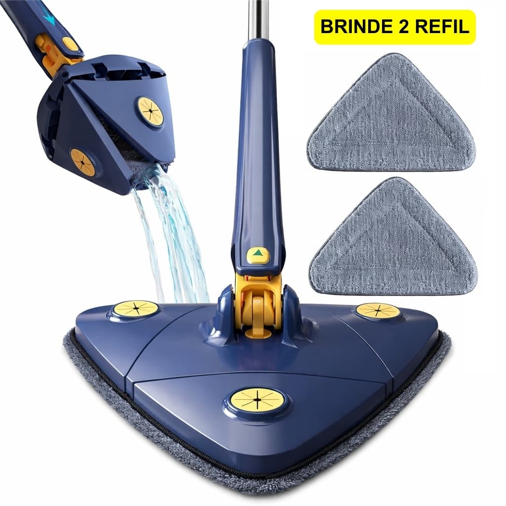 Esfregão Triangulo Mop De Limpeza Para Cantos Rodo Giratório Janela Teto Original + 2 Refil Brinde