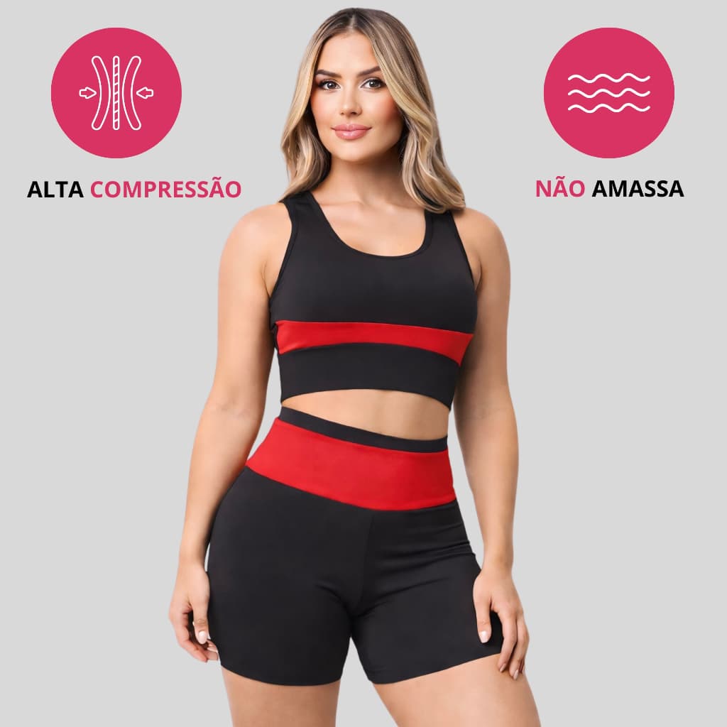 Conjunto Academia Feminino Top e Short Cintura Alta