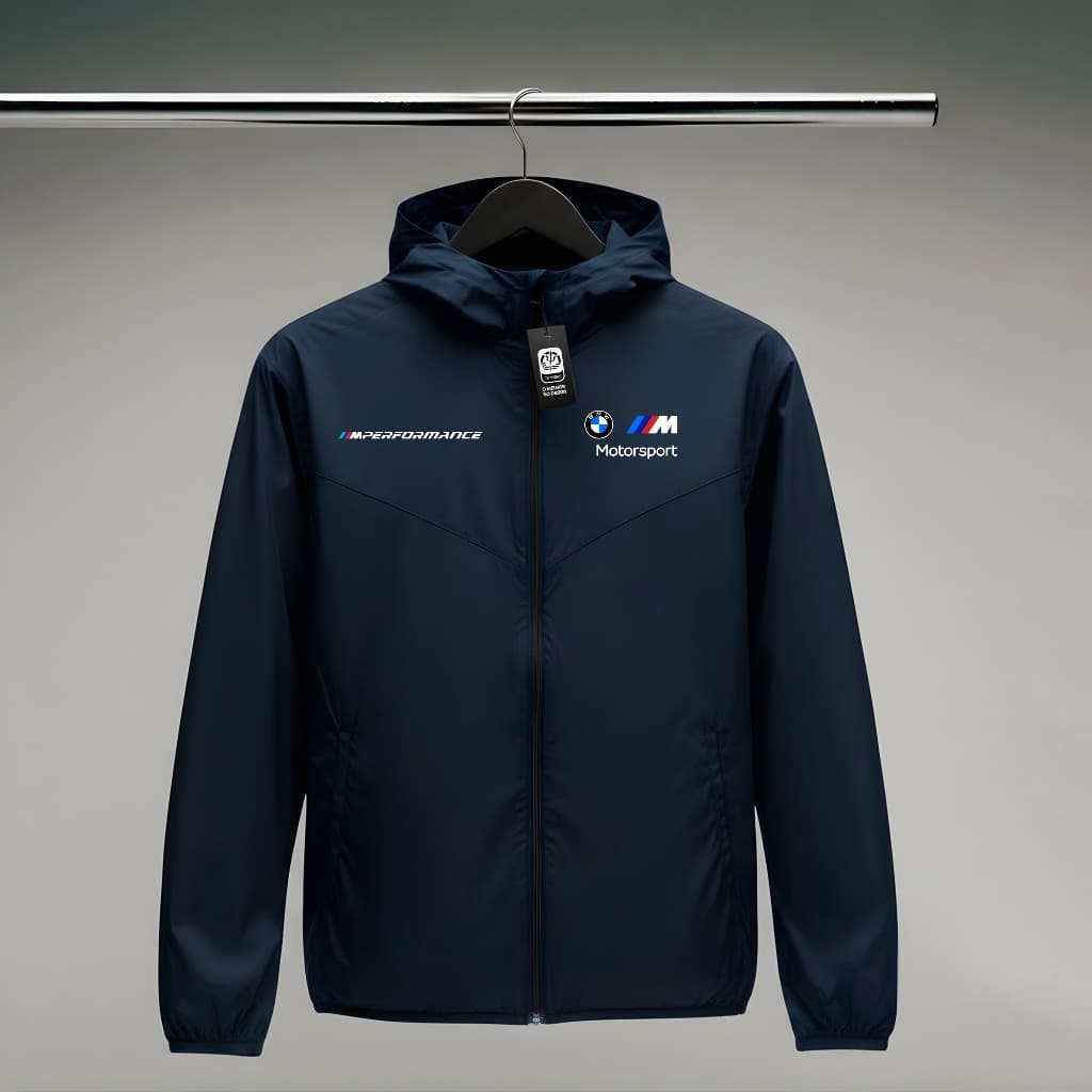 Jaqueta Corta Vento Masculina - BMW 04MPerformance - Com Capuz, Bolso e Zíper - Academia Corrida Esportes