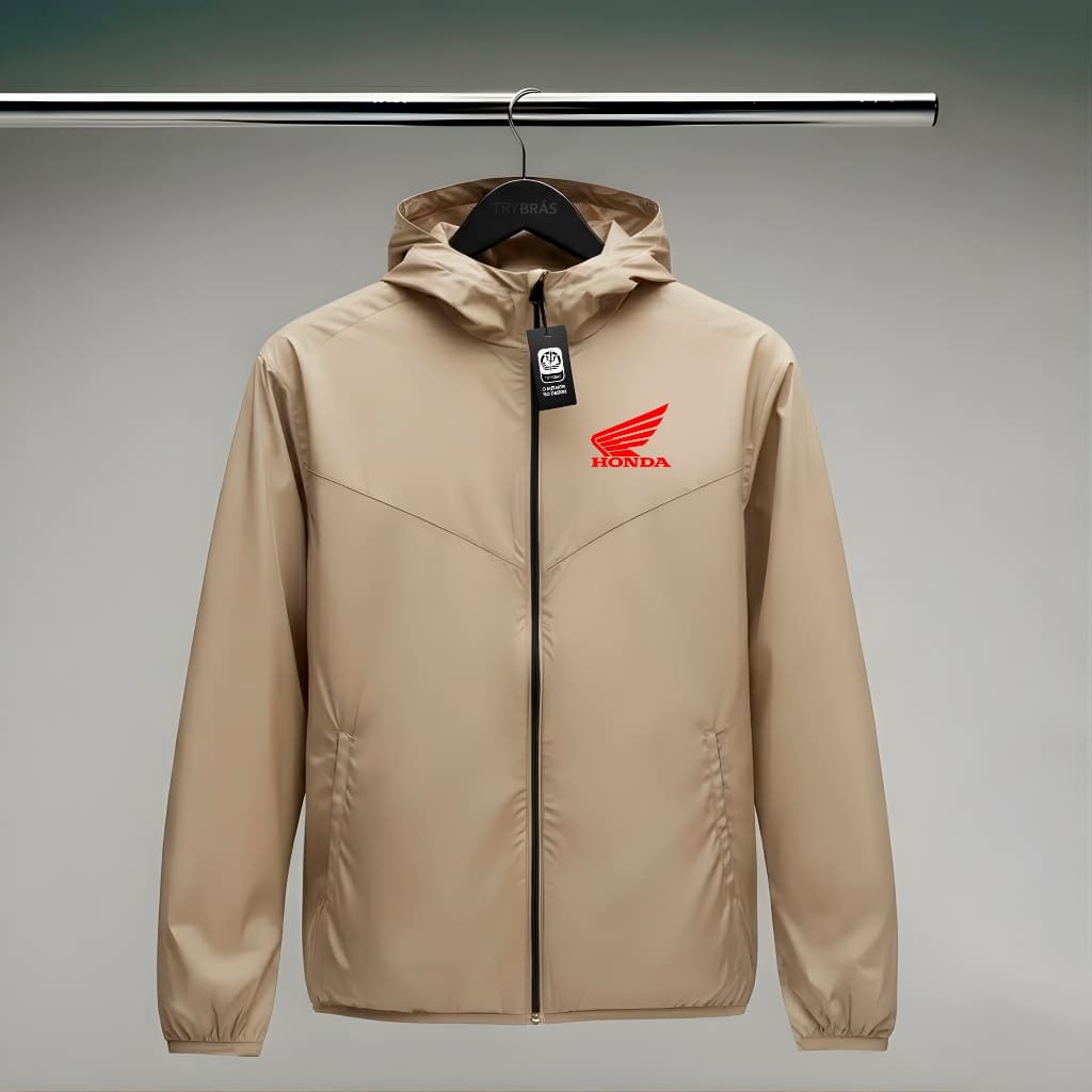 Jaqueta Corta Vento Masculina - HONDA MOTO - Com Capuz, Bolso e Zíper - Academia Corrida Esportes