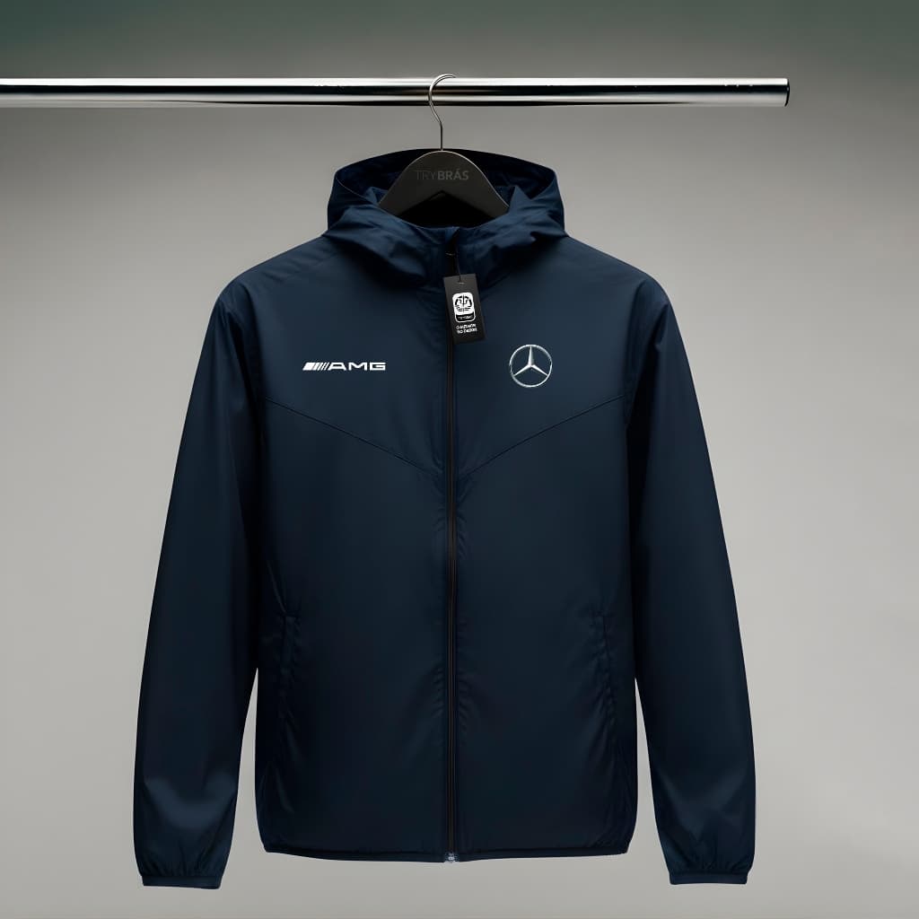 Jaqueta Corta Vento Masculina - MERCEDES 01 - Com Capuz, Bolso e Zíper - Academia Corrida Esportes