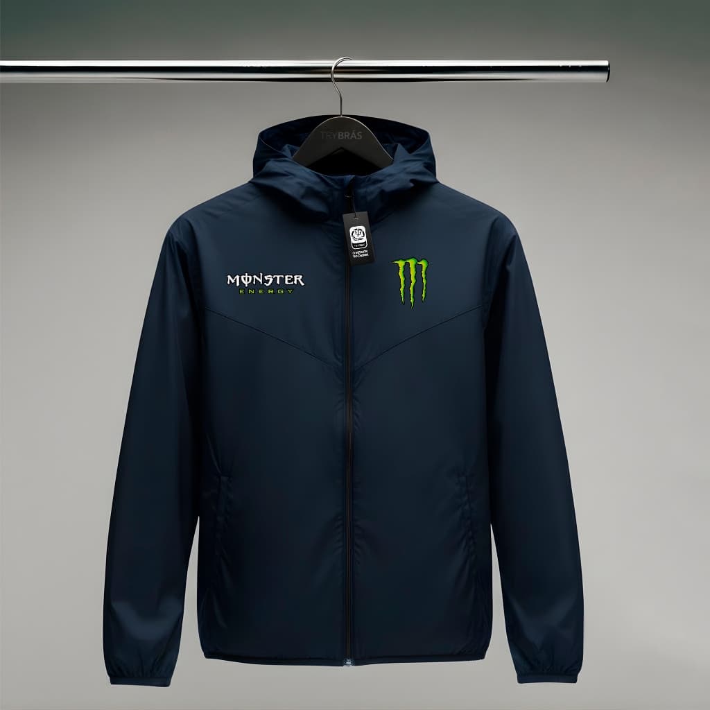 Jaqueta Corta Vento Masculina - MONSTER 02 - Com Capuz, Bolso e Zíper - Academia Corrida Esportes