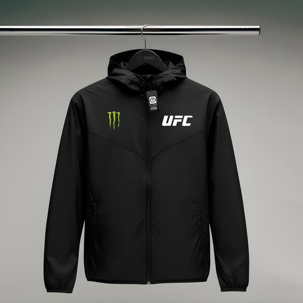 Jaqueta Corta Vento Masculina - UF CMONSTER - Com Capuz, Bolso e Zíper - Academia Corrida Esportes
