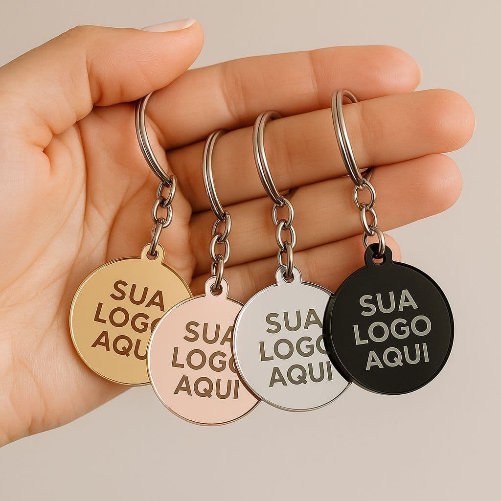 Kit 10 20 30 e 50 Chaveiro Acrílico Espelhado Personalizado Chaveiro Brinde Festa Logo Lembrancinha