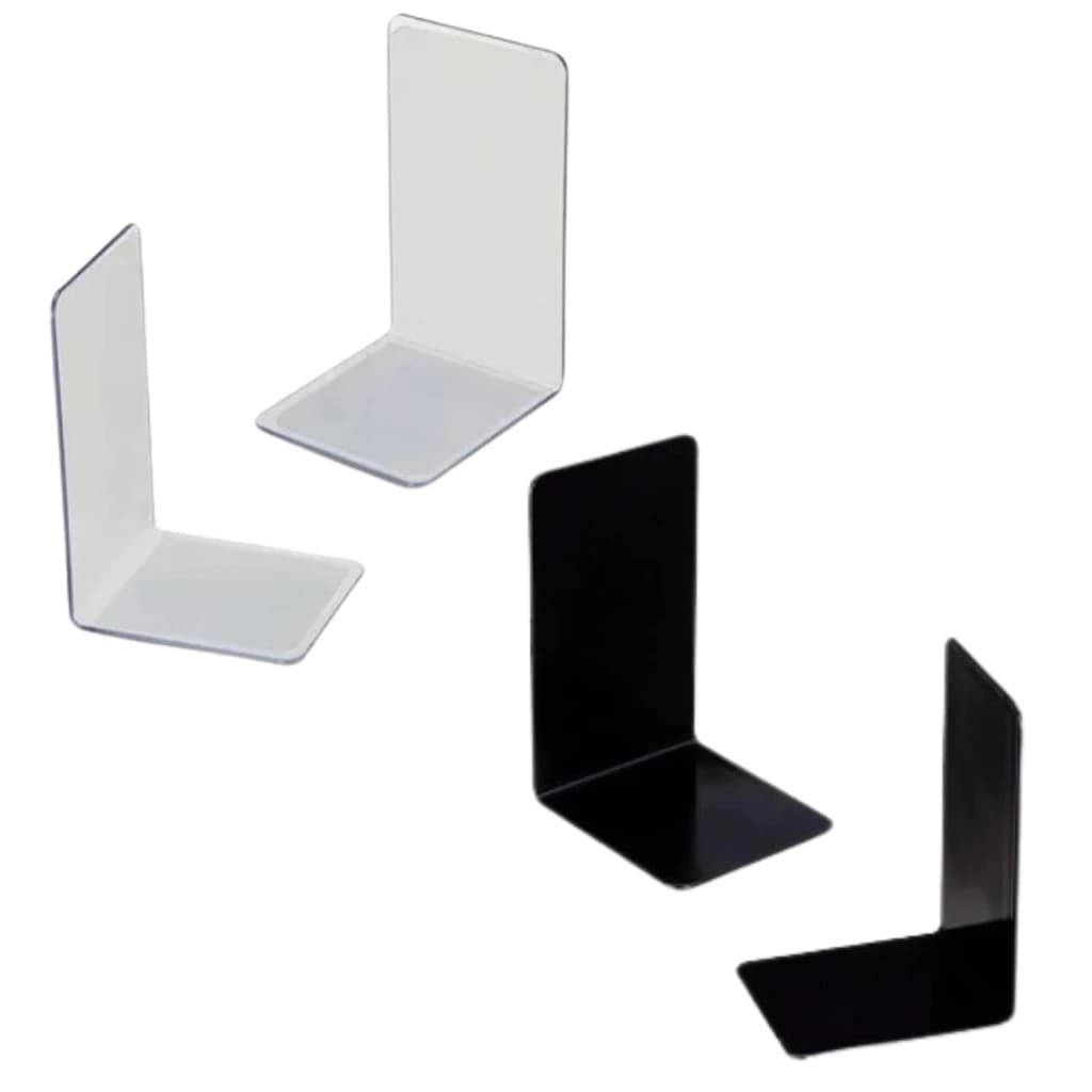 Par de Bibliocanto Acrílico Cristal ou Preto Suporte Lateral para Livros e Estantes Apoio de Livros