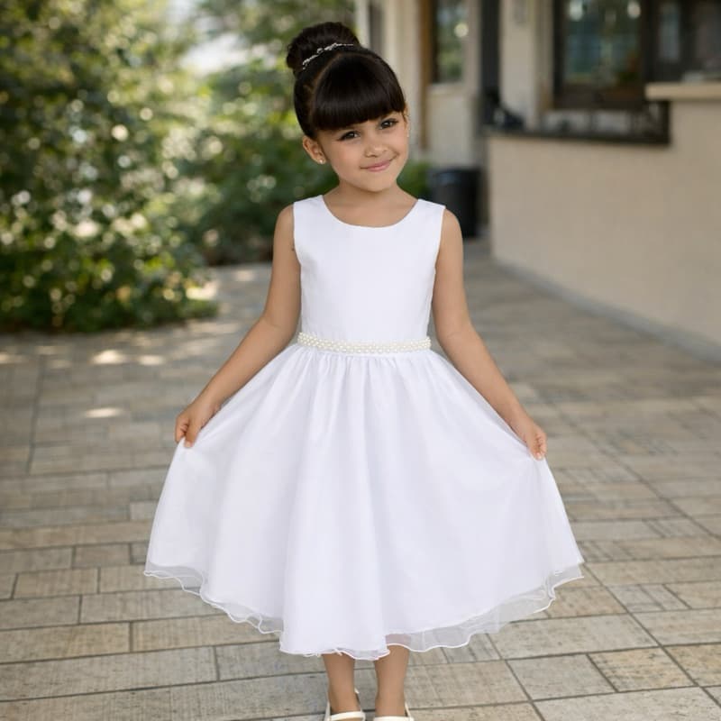 Vestido Midi Branco infantil Batizado Festa Aniversario Dama honra Casamento Florista REF2244