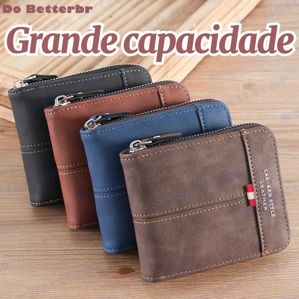 Novo Estilo Carteira de Couro Multifuncional com Zíper e Porta-Cartões de Identidade Carteiras Grande capacidade