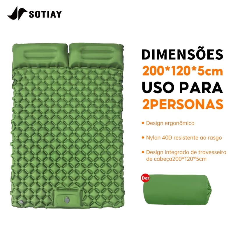 Sotiay Colchão Inflável Automático De Casal Sleeping Pad Ar Externo Portátil De Acampamento 200*120*5 Cm Com Travesseiro