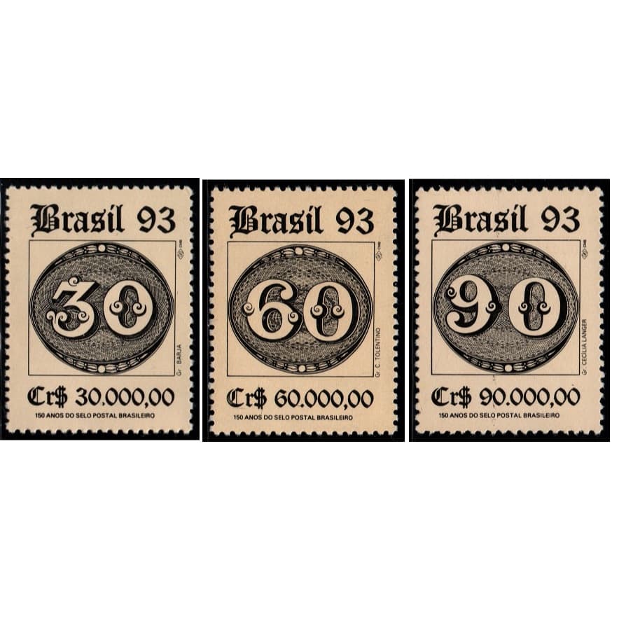 série - 150 anos dos Olhos de Boi -  selos de carta NOVOS- filatelia - ano 1993  -catRHM C1843/45 - ref.S517