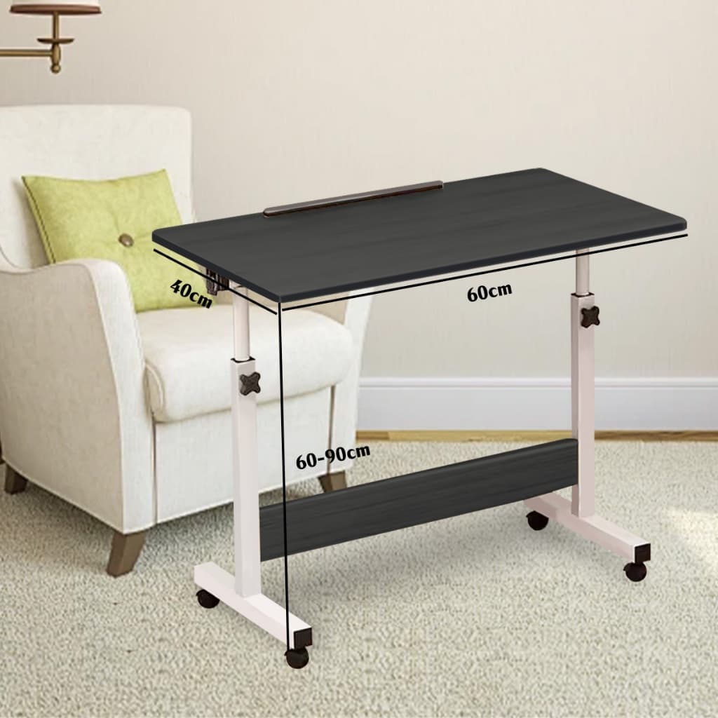 Mesa Giratória 180° Multiuso c/ Rodinhas Altura Ajustável - Notebook Cama Sofá Prática Preto