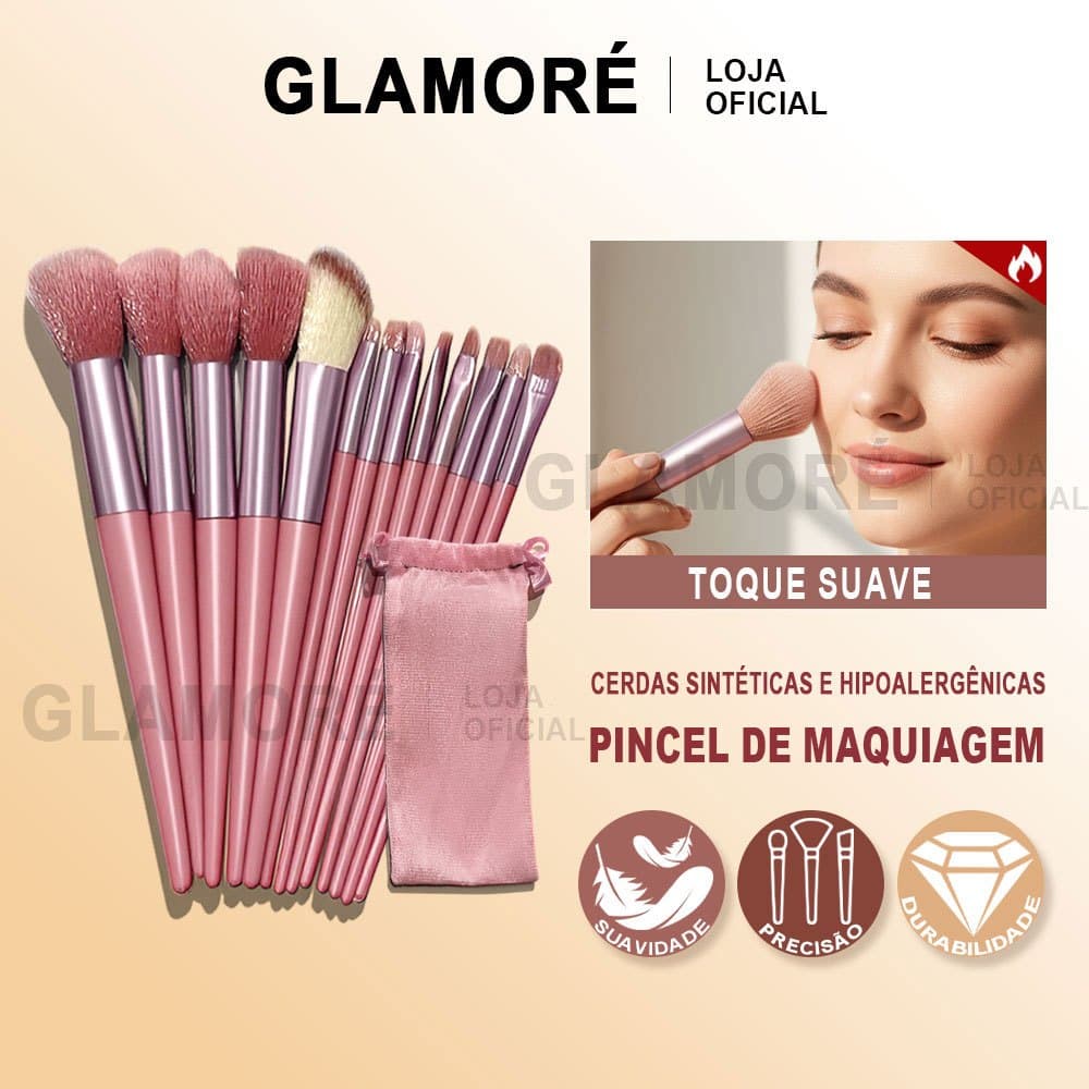 Kit de Pincéis 13pcs Profissional | Pincéis para Base Pó Blush Olhos | Estojo