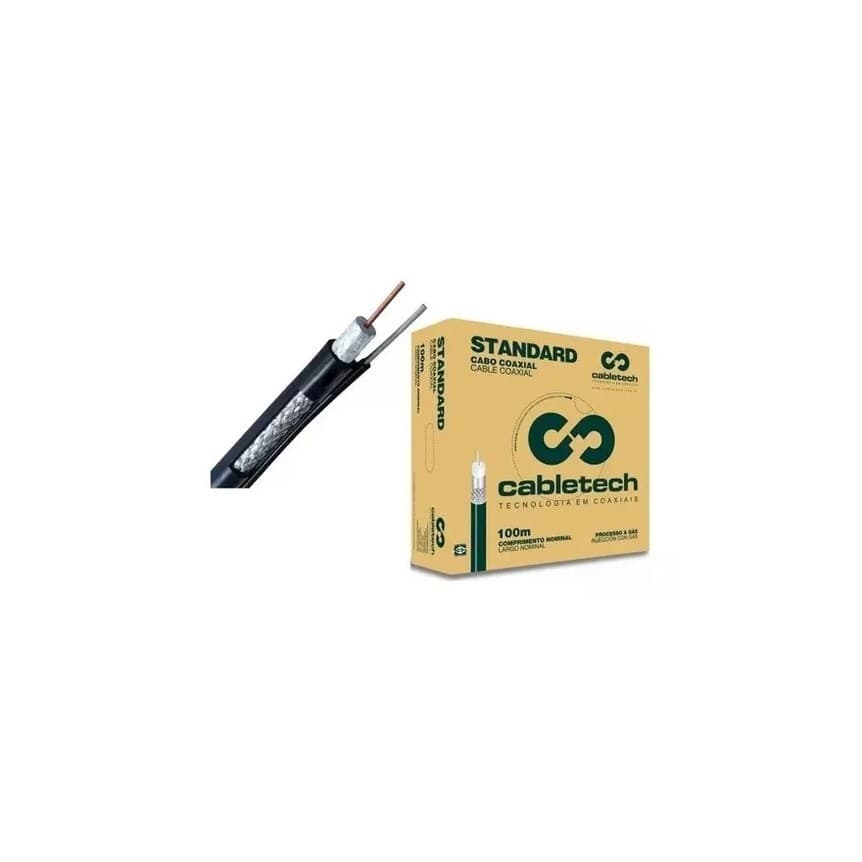 Cabo Coaxial Rg6 Com Mensageiro 100 Metros Preto Cabletech