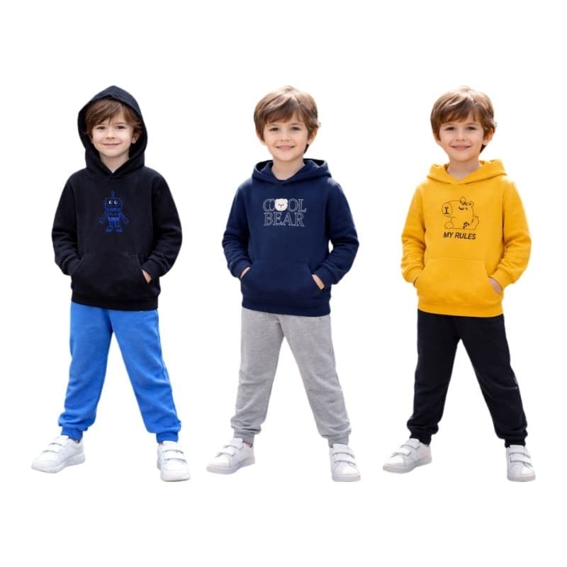Conjunto masculino/Menino 2 peças infantil moletom 1 blusão com capuz bolso canguru, 1 calça de moletom