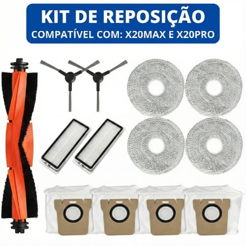 Kit Acessórios para Robô Aspirador Compatível com X20 Max X20 Pro com Filtro HEPA Mop Escovas